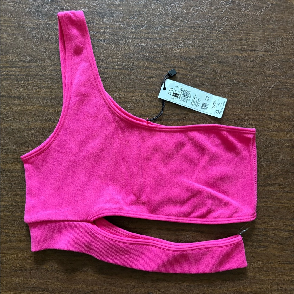 GARAGE Women’s Top Asymmetric One Shoulder Cut Out Stretch Top Pink Size XS